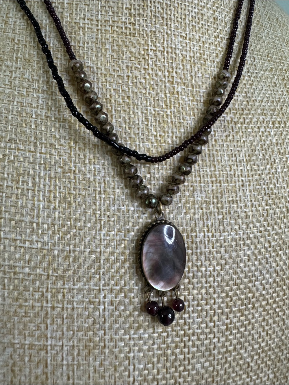 Hand Crafted Smoky Gray Shell Multi-Strand Pendant Necklace